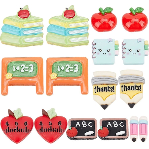 1 Æske 32 stk. Lærer Charms Flatback Skole Resin Cabochons Bedste Lærer Elev Rødt Æble Cabochon Blyant Notesbog Hjerte Flatbacks