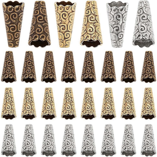 90 stk. Perlekjeglehetter Metallperler Endehetter Apetalous Spacer Perlehetter Tibetansk Stil Perlestoppere Terminatorer Forsyninger