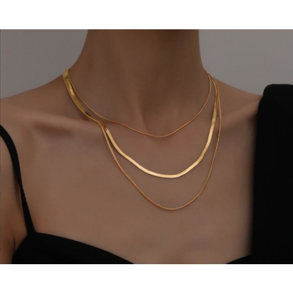 Guldpläterad ormkedja 3-lagers Halsband Fiskbenshalsband Guld Choker Halsband För Kvinnor Tjejgåvor Smycken