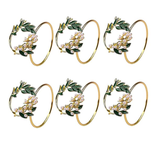 Servettring Guld Pärlblomma Servettringar Set Om 6 Metallservett