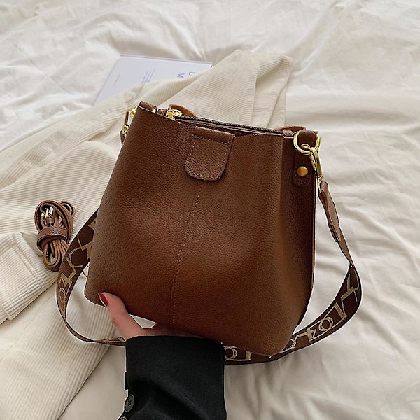 Fashion Läder Väska Ny Joker Axelväska Mode Retro Hög Sense Slung Hink Väska brown