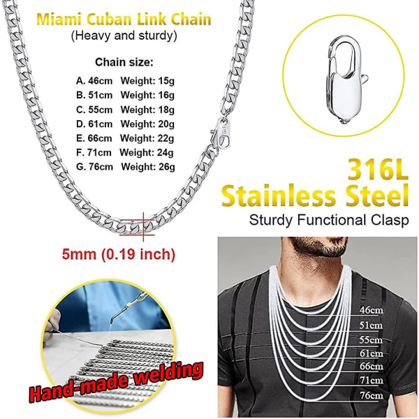Herre Halskæde, 5/6/9/13mm Cubansk Halskæde, 14/18/20/22/24/26/28/30\", 316l /forgyldt/sort (sendes i gaveæske) Sliver