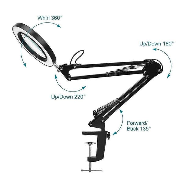 LED-suurennuslamppu, työpaikkalamppu - 8x suurennus (musta) black