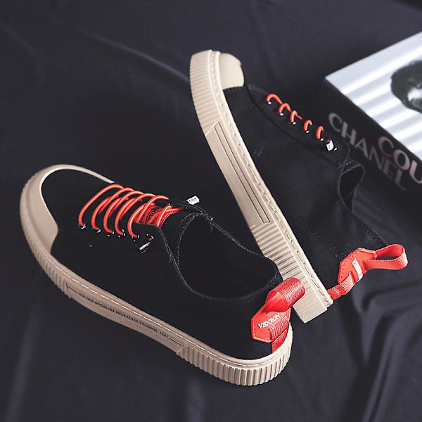 Herr Canvas Skor Mode Sneakers Låg Topp Tennis Skor Snörning Casual Skor 3Dhhh3 BlackRed EU 40