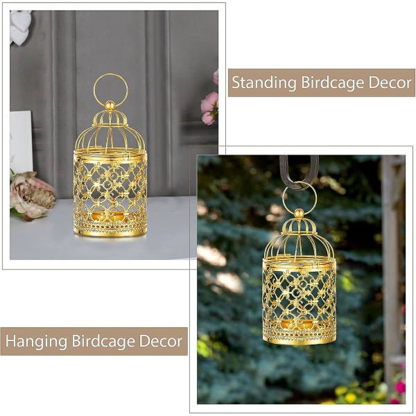 Små värmeljus hängande fågelburar i metall, 6 st guld värmeljusstakar Vintage ljusstake Dekorativt bordscenter för Weddi Gold 1