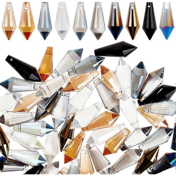 60 stk. Glass Istapp Prisme Anheng 10 Farger Elektroplettert Krystall Lysekrone Glassperler 20mm Topp Boret Dråpe Avstandsperler for DIY Håndverk Smykker Halskjede