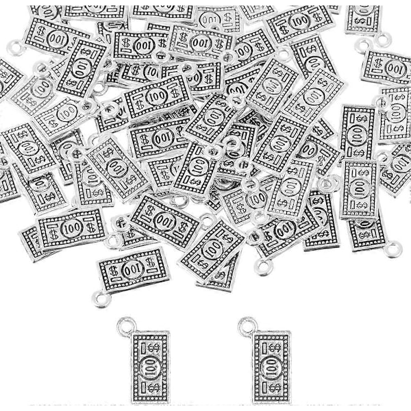 1 Eske 100 stk. Pengeanheng Bulk Penge Tegn Anheng Kontanter US 100 Dollar Seddel Mynt Valuta Sølv Antikk Legering Anheng Bulk for Smykkefremstilling Anheng Øredobber