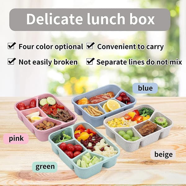 4-pack Bento Lunch Box Set 4 fack matlådor i vetehalm för matberedning