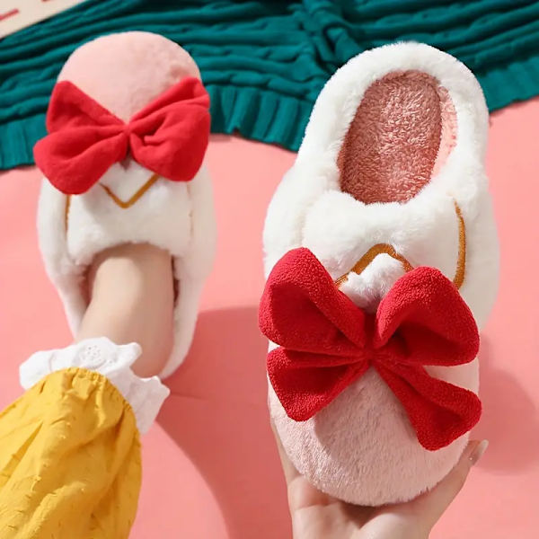 Kawaii Sløyfe Fuzzy Hjemmesko, Lukket Tå Myk Såle Plysj Flatsko, Vinter Varme Hjemmesko yellow EU39 40