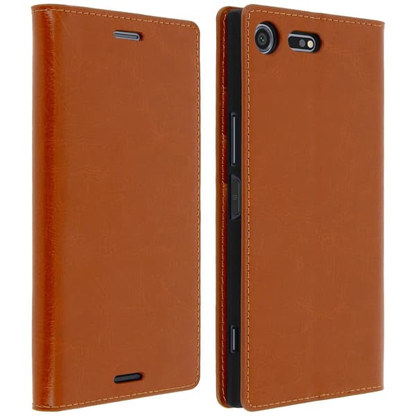 Folio Ægte Læder Sony Xperia XZ Premium Etui Kortholder Video Stand Sort Light Brown