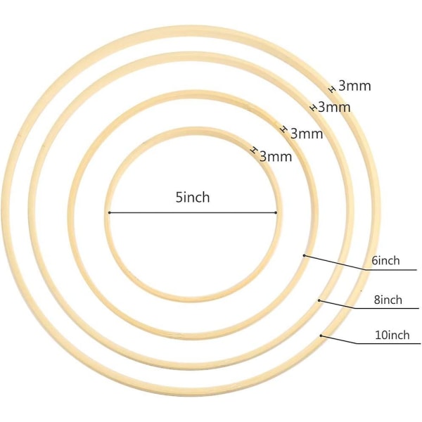 8-pack 4 storlekar bambu blomsterkrans trä macrame bambu ringar drömfångare hantverk båge set för DIY bröllopskrans och väggdekorationer (5 tum