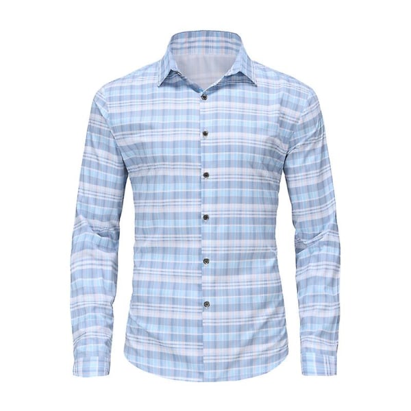 Slim-fit langermet skjorte for menn, herre skjorte med knapper Purple L