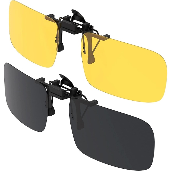 Clip-on solbriller 2-pakning, polariserte linser som passer over reseptbelagte briller, flip-up Style 1