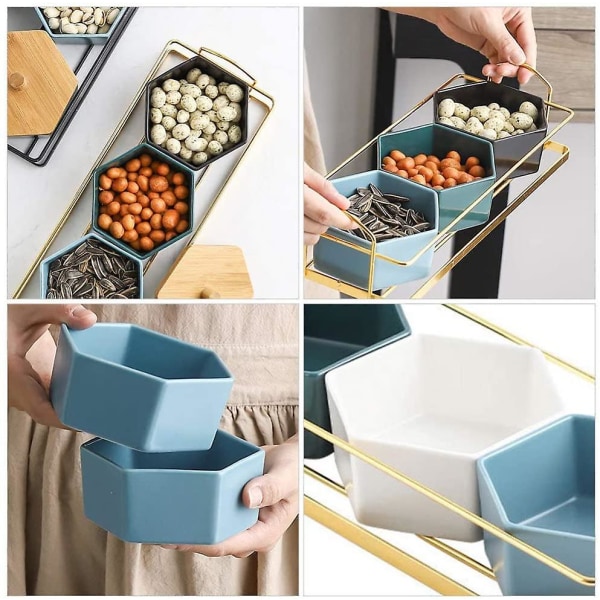 Keramisk Starter Serveringsbakke 3 Rum Tørret Frugt Snack Bakke Frugtfad Serveringsbakke Tallerken