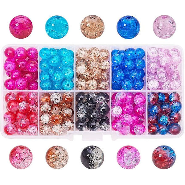 200 st Crackle Lampwork Glaspärlor 10 Färger Handgjorda Runda Pärlor 8mm Lösa Pärlor för Sommarpärlor Vänbandsarmband Mors Dag Smyckestillverkning