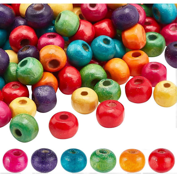 200 st 7mm Träpärlor Blandade Färger Makramepärlor Runda Träkulor Lösa Distanspärlor för Smyckestillverkning Heminredning Makrame Jul Halloween Lång