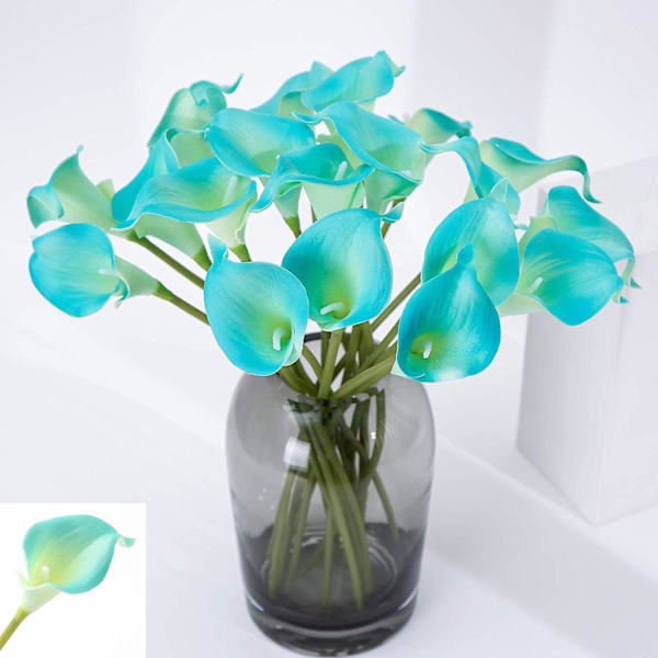 Calla Lily Brude Bryllupsbukett Hode Lataex Real Touch Blomsterbuketter (20, Blå)