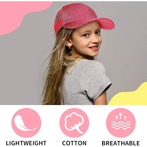 Flickebaskebollshattar Barn Glitter Hästsvanshattar Justerbar Baseballkeps Blank Flickor Hög Messy Bun Baseballkeps