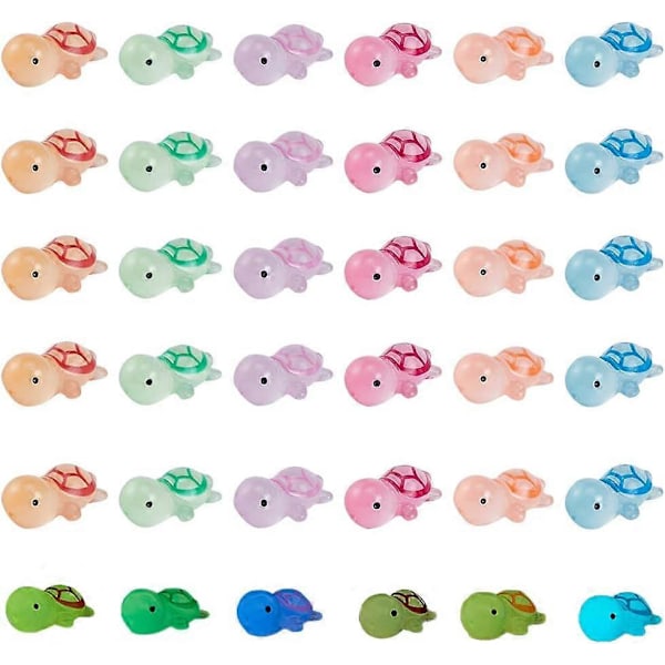 1 Æske 36 stk. Skildpadde Resin Charms Selvlysende Skildpadder Mini 3D Dyr Cabochons Sommer Ocean Hawaii Skildpadde Flatback Charms til Udsmykning Scrapbooking