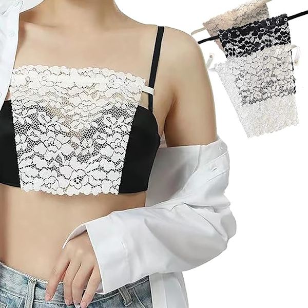 Spets Sekretess Anti Peep Osynlig BH, 3 st Klyvningsöverdrag för Låg Halsringning, Clip-on Mock Spets Camisole BH