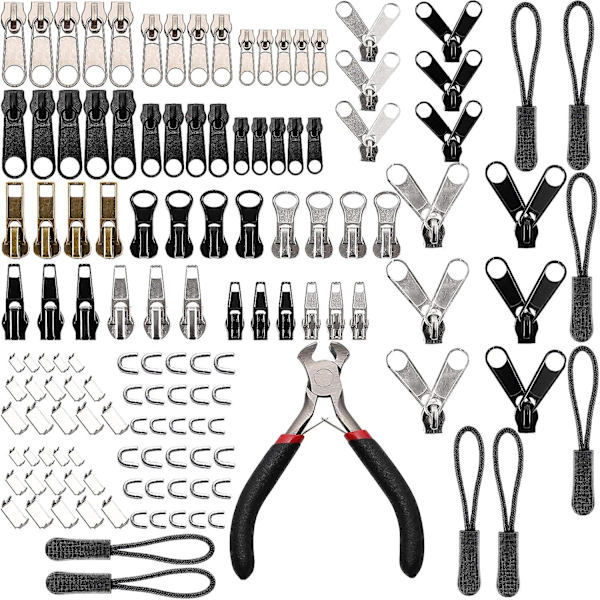 205 stycken dragkedja reparation ersättning dragkedja fixer dragkedja kit dragkedja flikar med dragkedja installations tång verktyg för kläder väskor jackor bagage ryggsäckar pur