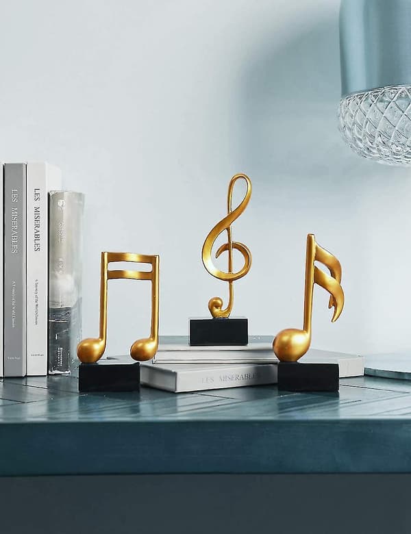 3 stk. Musiknode Statue Dekoration Skulptur Resin Figur Kunst Guld 19cm
