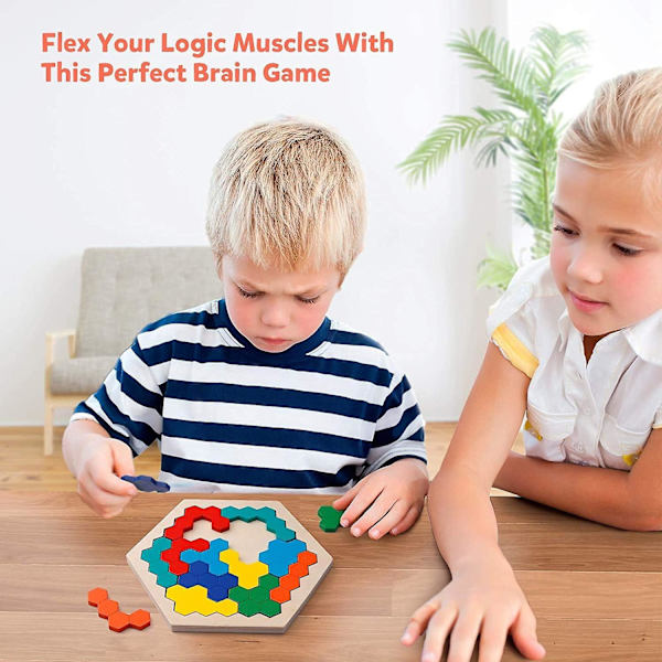 Trähexagon Pussel Leksak Geometri Leksak Träpussel Pussel Färgglad Hexagon Geometrisk Pussel Lutande Intelligens Block Leksaker För 3-8 År Gamla Barn