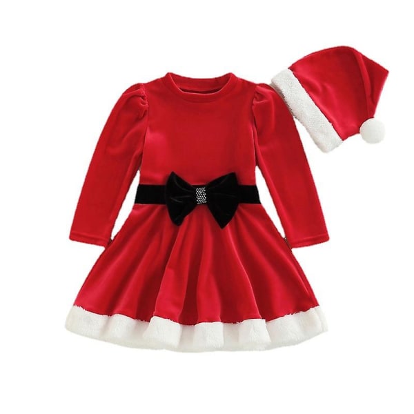 Toddler Jul Outfit Girl, Jul Röd Silver Fox Sammet långärmad klänning 120