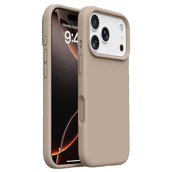 För iPhone 17 Pro Max Fodral Mjukt Mikrofiberfoder Flytande Silikon + PC Telefonfodral Light Coffee