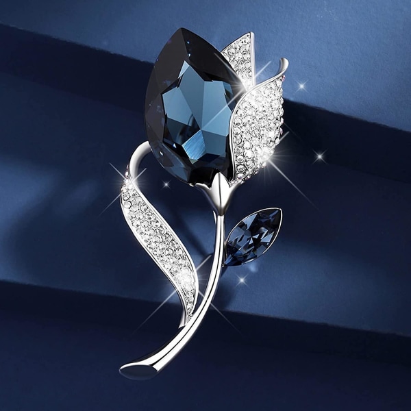 Temperament Fashion Elegant Konstgjord Blomma Form Blå Rhinestone Brosch Pin Brosch Pin Bröstnål Rhinestone Fest Kristall Kvinnor Brosch Kläder Fas