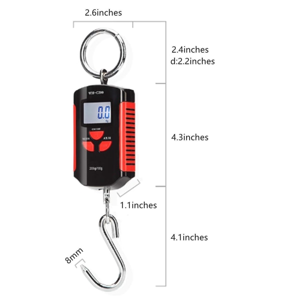 Mini Kranvægt, bærbar 200 kg / 400 lb kraftig digital vægt LCD-display med baggrundsbelysning til hjemmet, gården, markedet, fiskeri og jagt