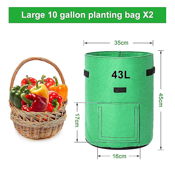 Potatisodlingsväskor, 2 x 43l odlingsväskor/trädgårdspotatisplanteringsväska dubbla lager andningsbar non-woven tyg med fönsterjord