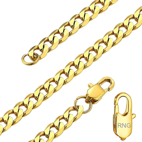 Flad Cubansk Kædehalskæde 4mm/6mm/9mm, 316l Kantsten Link, Hip Hop Smykker 36, 46, 51, 55, 61, 66, 71, 76 Cm Gold