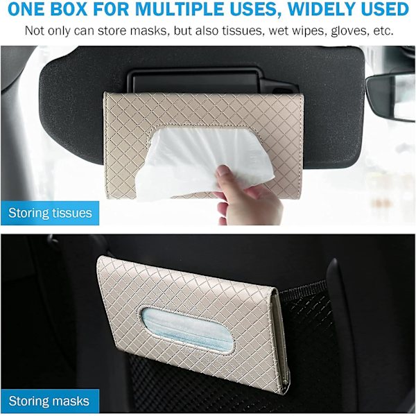 Bil Vævskasse (2 Stykker), Bil Vævsholder Solskærm, PU Læder Bil Maske Dispenser (23x13cm) - Beige