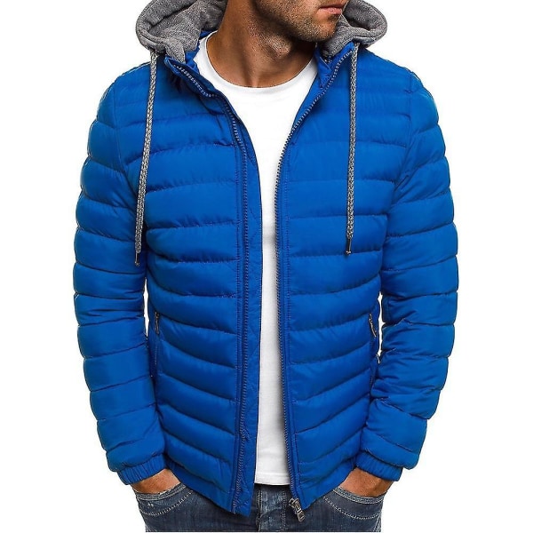 Herrkappa Lös Passform Vit Ankdun Tjockad Hoodie Jacka Vinterkläder 3XL Blue