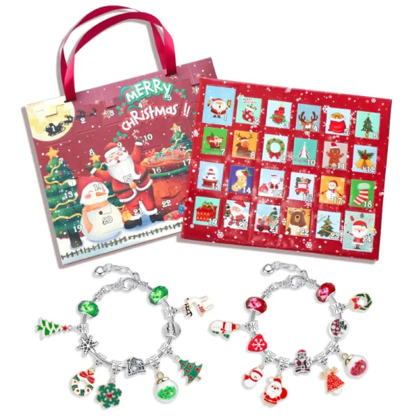1 stk., Jule 24 Grid Nedtællingskalender Blind Box Sæt Jul Kreativ Håndlavet DIY Børnearmbånd Gaver Juledekoration blå