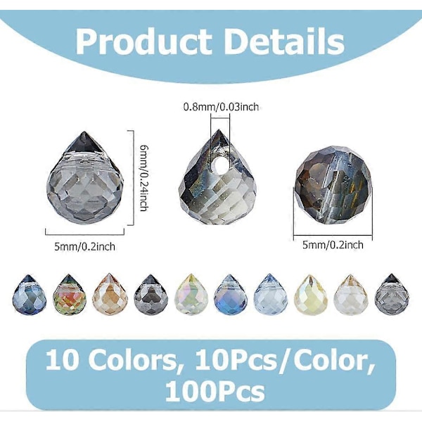 100 stk. 10 farger elektropletterte glassperler 5x6mm transparente glassperler bulk krystall dråpeperler glitrende perler fasetterte små avstandsperler for armbånd