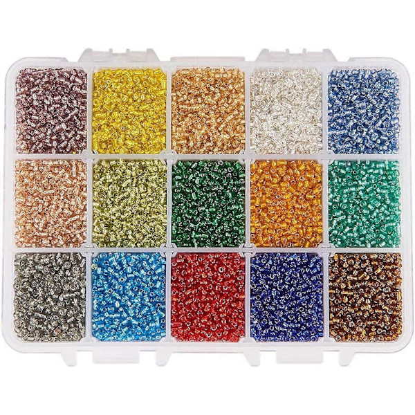 Glassperler Sølvforet Runde Hull Små Runde Perler Blandet Farge 3mm Hull: 1mm ca 500 stk/rom