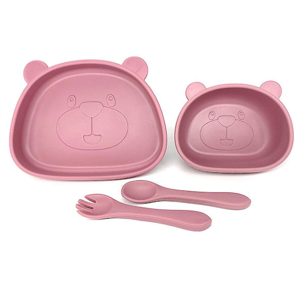 Børne Silikone Dyr Sugekop Tallerken, Sugekop Baby Skål & Baby Skeer Til Småbørn Pink
