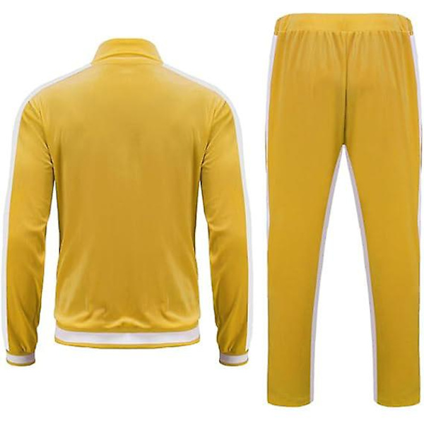 Mjukisdress i sammet för män, avslappnad jacka och byxor Yellow XL