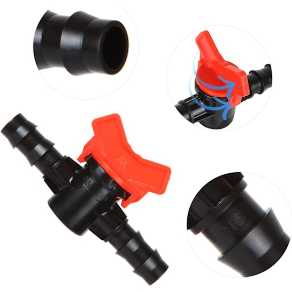 12 stk. haveslangehane, slangevandingsventil 16*16 mm plastikfitting afspærringsventil (sort+rød)