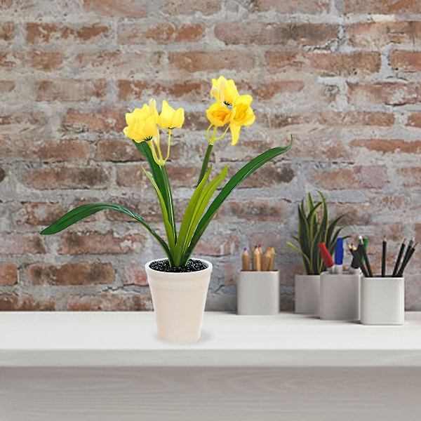 Tvåhövdad Narcissus Liten Bonsai Kreativa Prydnader Simulering Blomdekorationer Konstgjord Simulering Blom Grön Växtkrukor yellow