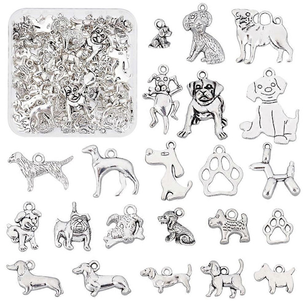 22 Stilar Hunddjursberlocker 88st Metall Hundtassar Benberlocker Hängsmycken Tibetansk Antik Silver Djurberlocker Hängande Berlocker för DIY Armband Halsband