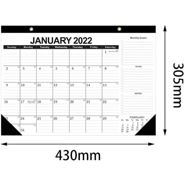 Vægkalender, Simpel, 2025, Engelsk Version, 430 x 305 mm (16,9 x 12,0 tommer) (Sort)