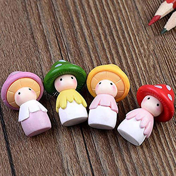 Miniature Svampe Dukker Fe Have Dukke Figurer Dukkehus Haveindretning Mikro Landskab DIY Udendørs Dekorationer (4 stk) Red