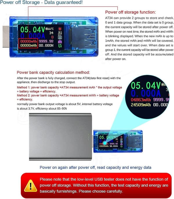 USB 3.0 Tester Multimeter 3.7-30V 0-4A USB Spenningstester USB Digital Strøm og Spenning