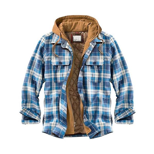 Herre Varm Vatteret Foret Bomuldsjakke Med Hætte Knap Ned Lynlås Lange Ærmer Plaid 4XL Color 12