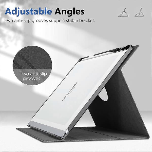 Til Remarkable 2 Etui Roterende Stativ PC PU Læder E-læser Cover Med Penholder - Grå Black