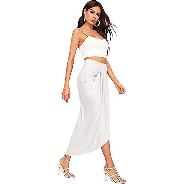 Kvinnors Casual Slit Wrap Asymmetrisk Elastisk Hög Midja Kjol White S