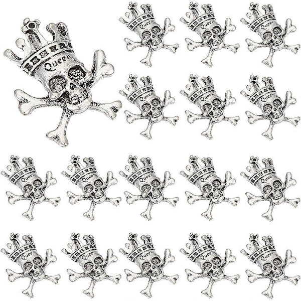 1 Æske 50 stk. Små Sølv Dødningehoved Charms Skelet Hoved Charms Bulk Halloween Antikke Dødningehoved Krone Dødningehoveder Tibetansk Legering Gotisk Charm til Smykkefremstilling Char